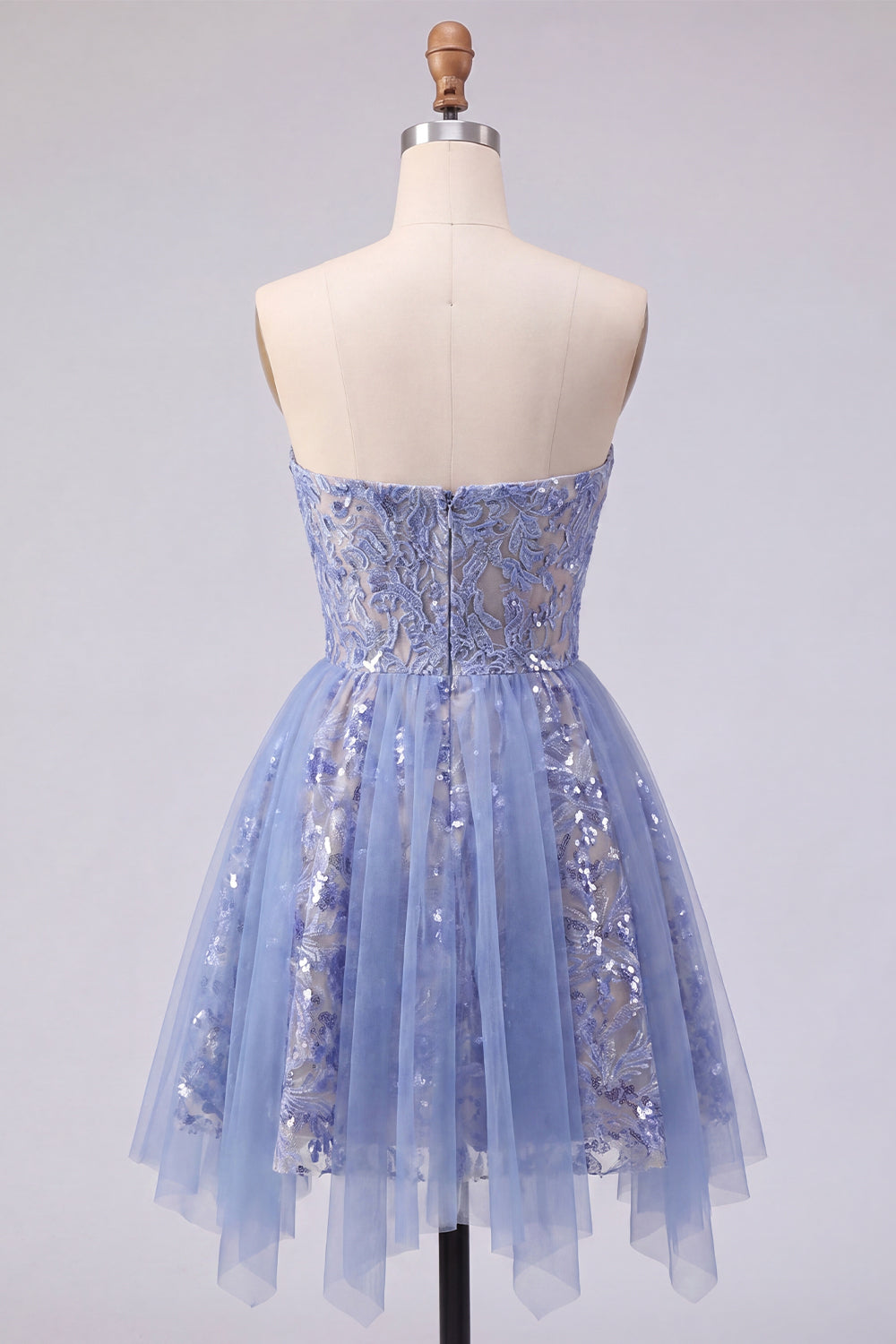 Sparkly Grey Blue Ruched Corset Short Homecoming Dress with Lace