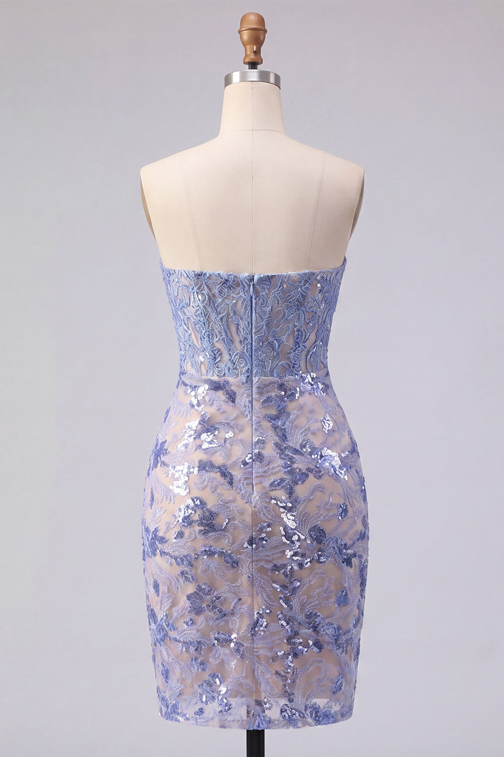 Sparkly Grey Blue Strapless Tight Corset Short Lace Homecoming Dress