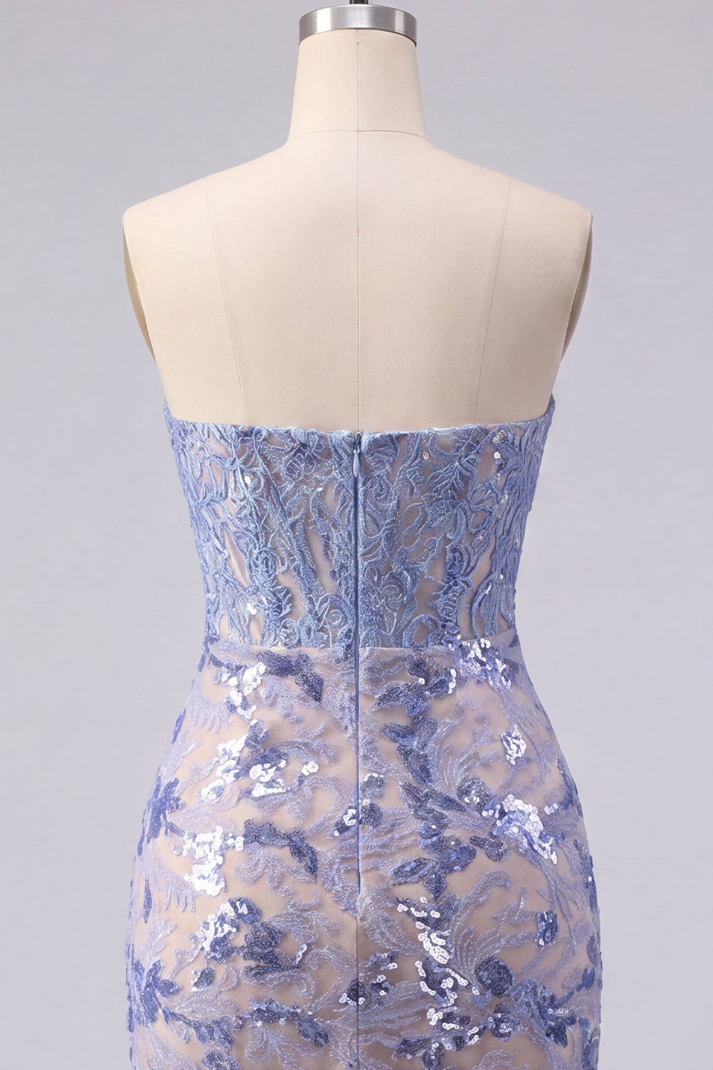 Sparkly Grey Blue Strapless Tight Corset Short Lace Homecoming Dress