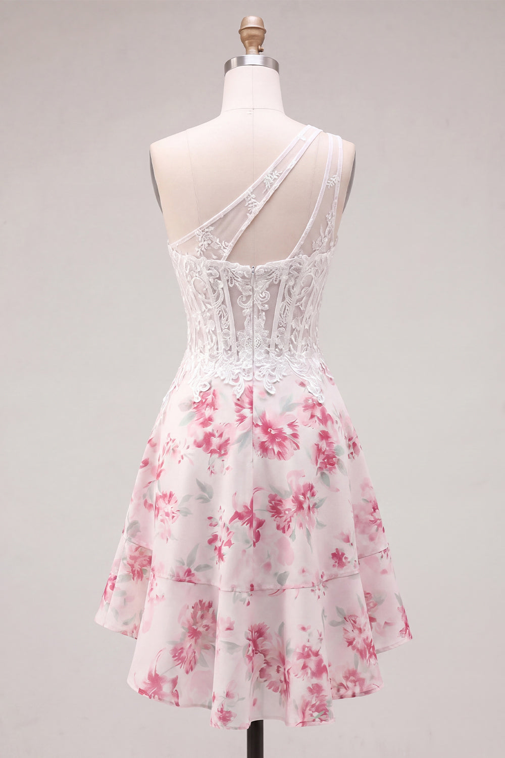 White Fuchsia Flower A Line Keyhole Short Corset Homecoming Dress with Ruffles
