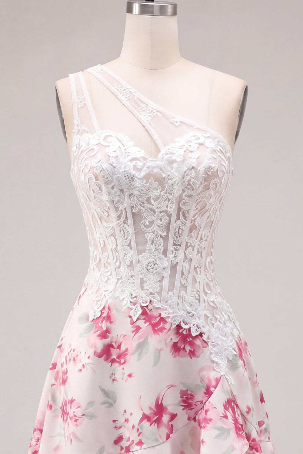 White Fuchsia Flower A Line Keyhole Short Corset Homecoming Dress with Ruffles