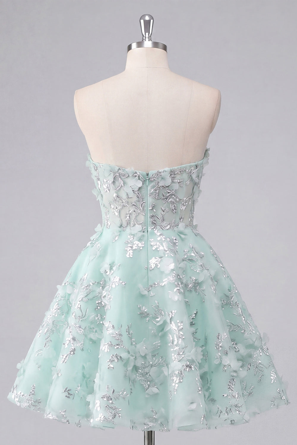 Sparkly Mint Sweetheart Floral Corset Short A Line Beaded Homecoming Dress