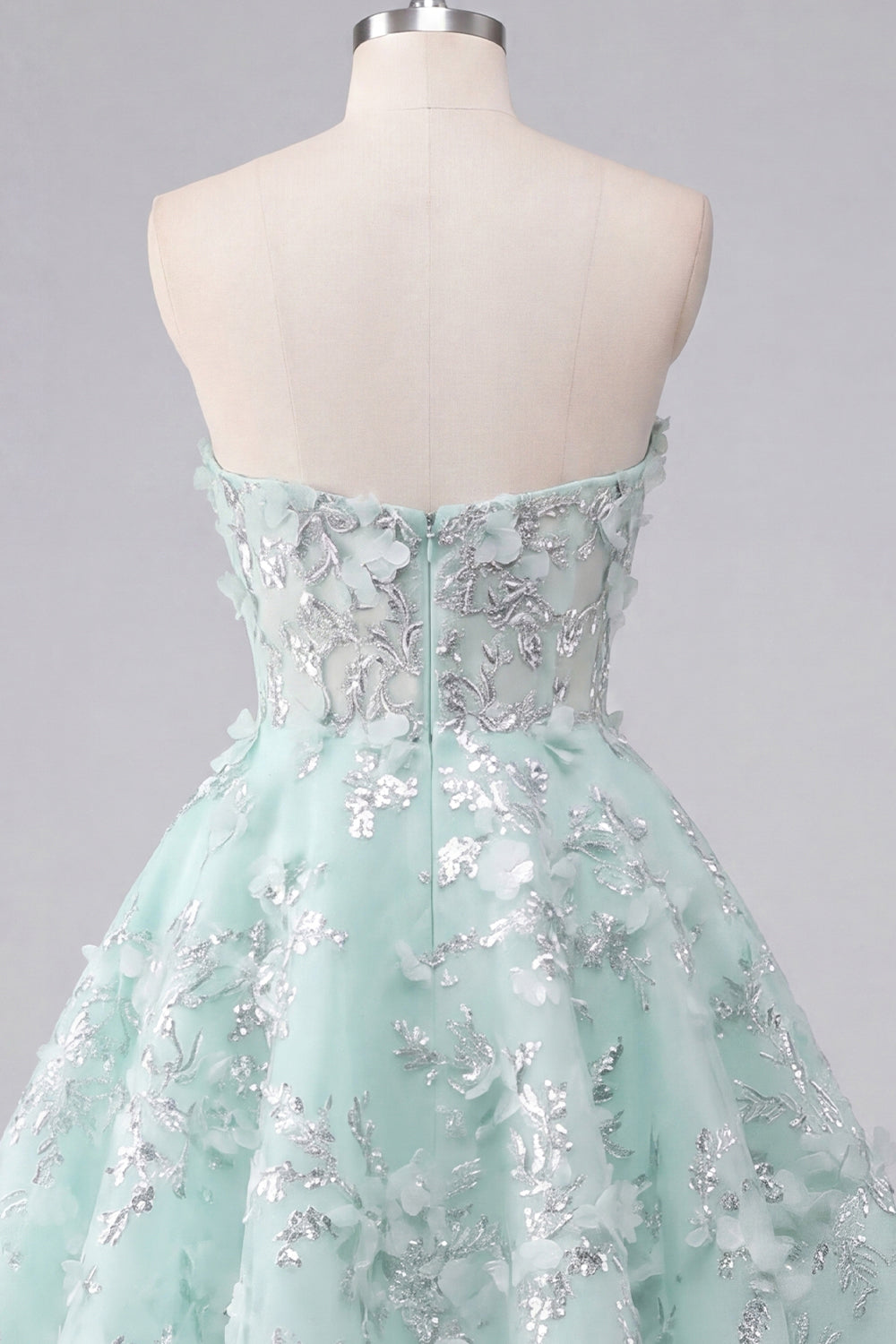Sparkly Mint Sweetheart Floral Corset Short A Line Beaded Homecoming Dress