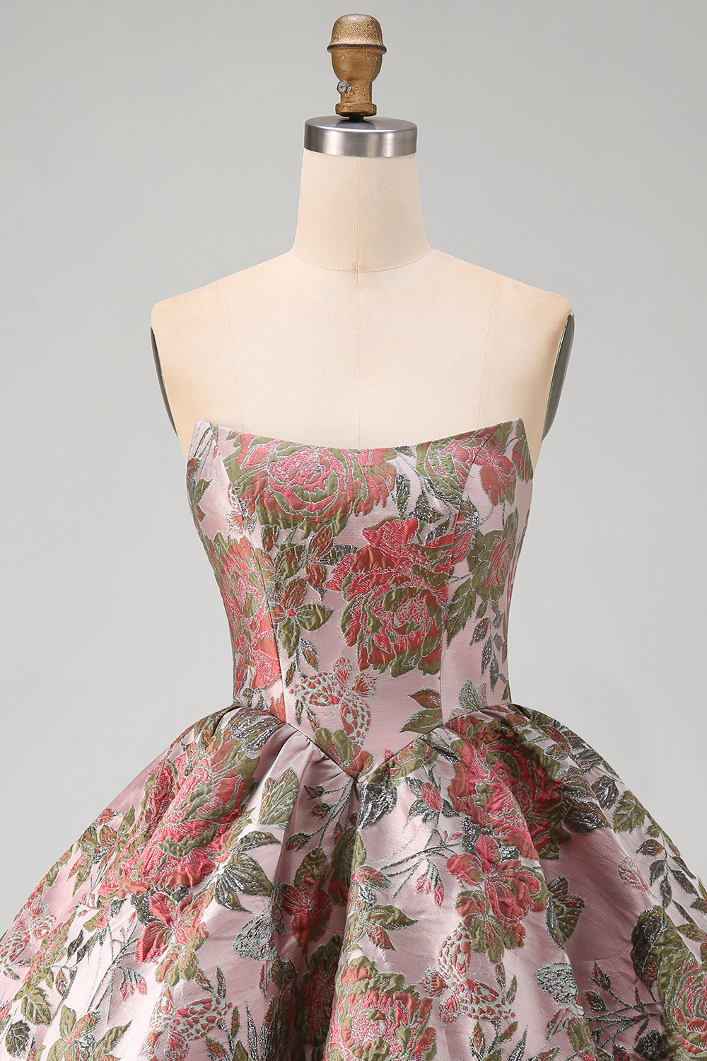 Pink Strapless A Line Jacquard Short Homecoming Dress with Bow