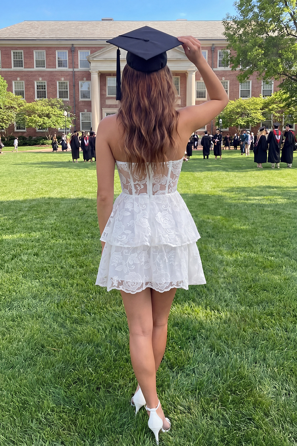 Ivory Strapless Tiered A Line Floral Lace Short Graduation Dress