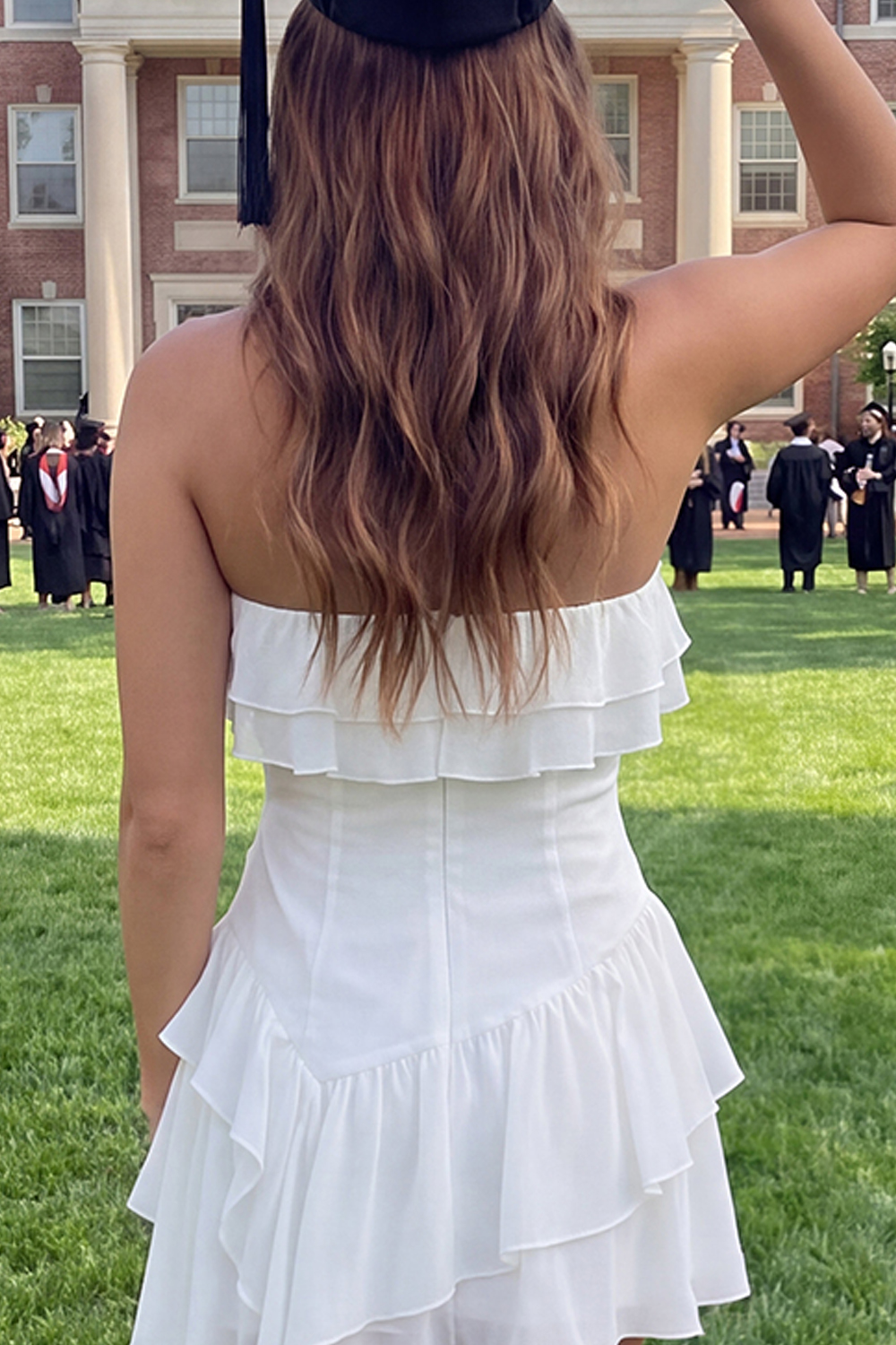 Strapless Ivory A Line Short Graduation Dress with Ruffles