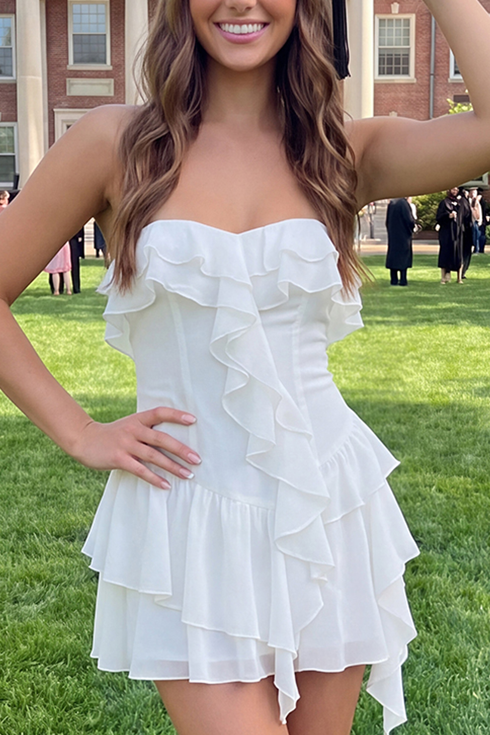 Strapless Ivory A Line Short Graduation Dress with Ruffles