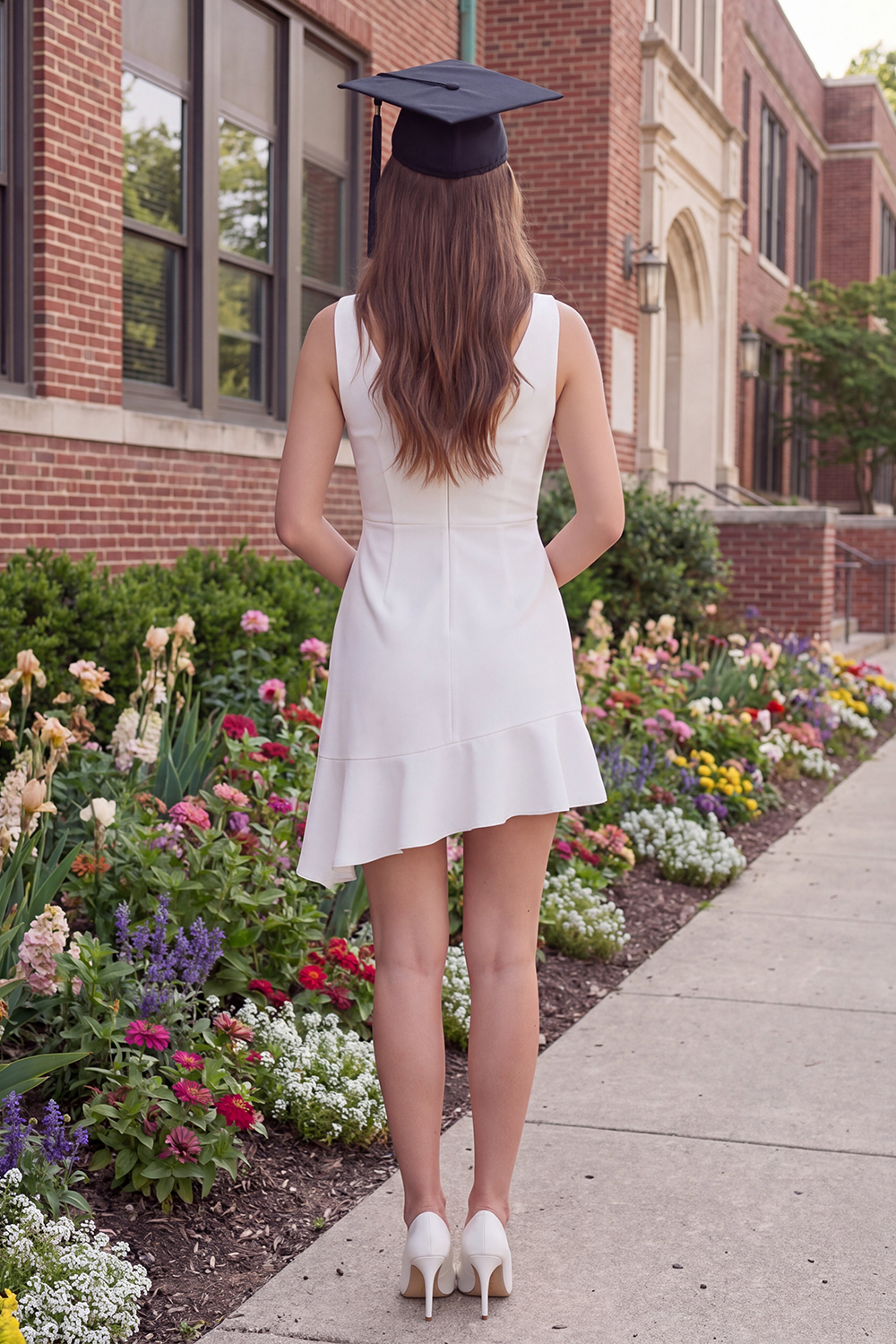 Ivory V-Neck Ruched Short Graduation Dress with Ruffles