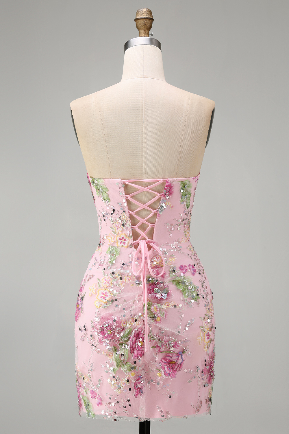 Sparkly Pink Ruched Floral Corset Tight Short Beaded Homecoming Dress with Slit