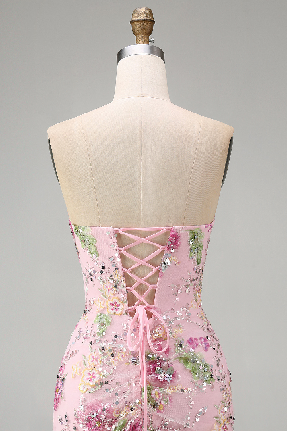 Sparkly Pink Ruched Floral Corset Tight Short Beaded Homecoming Dress with Slit
