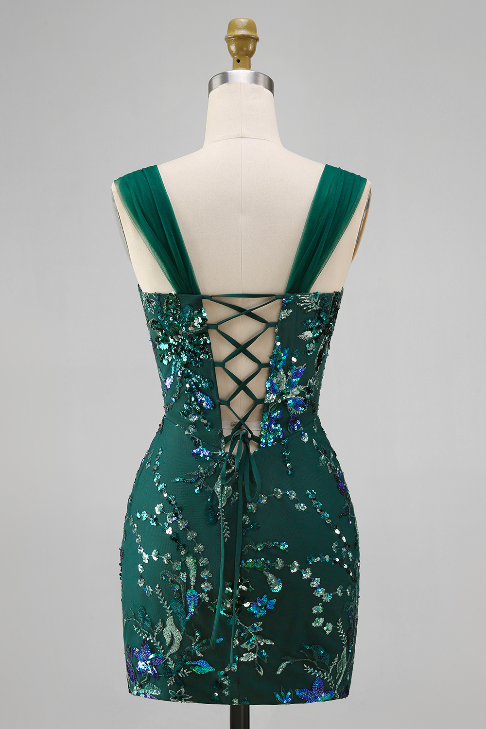 Sparkly Dark Green Short Tight Beaded Floral Homecoming Dress with Slit