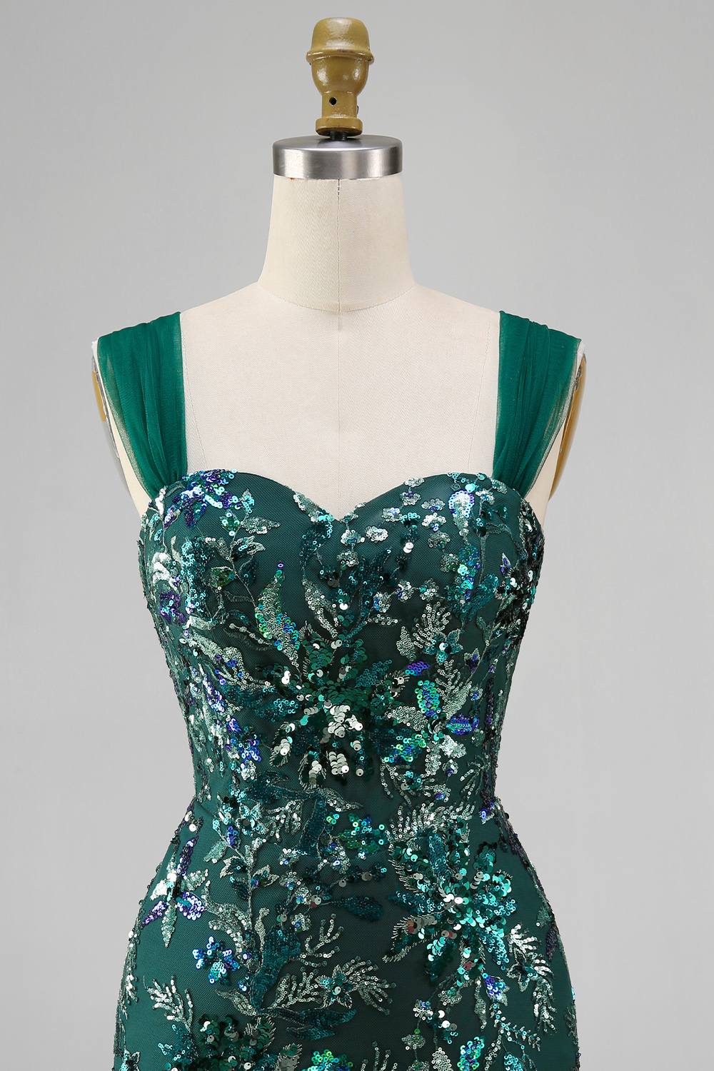 Sparkly Dark Green Short Tight Beaded Floral Homecoming Dress with Slit