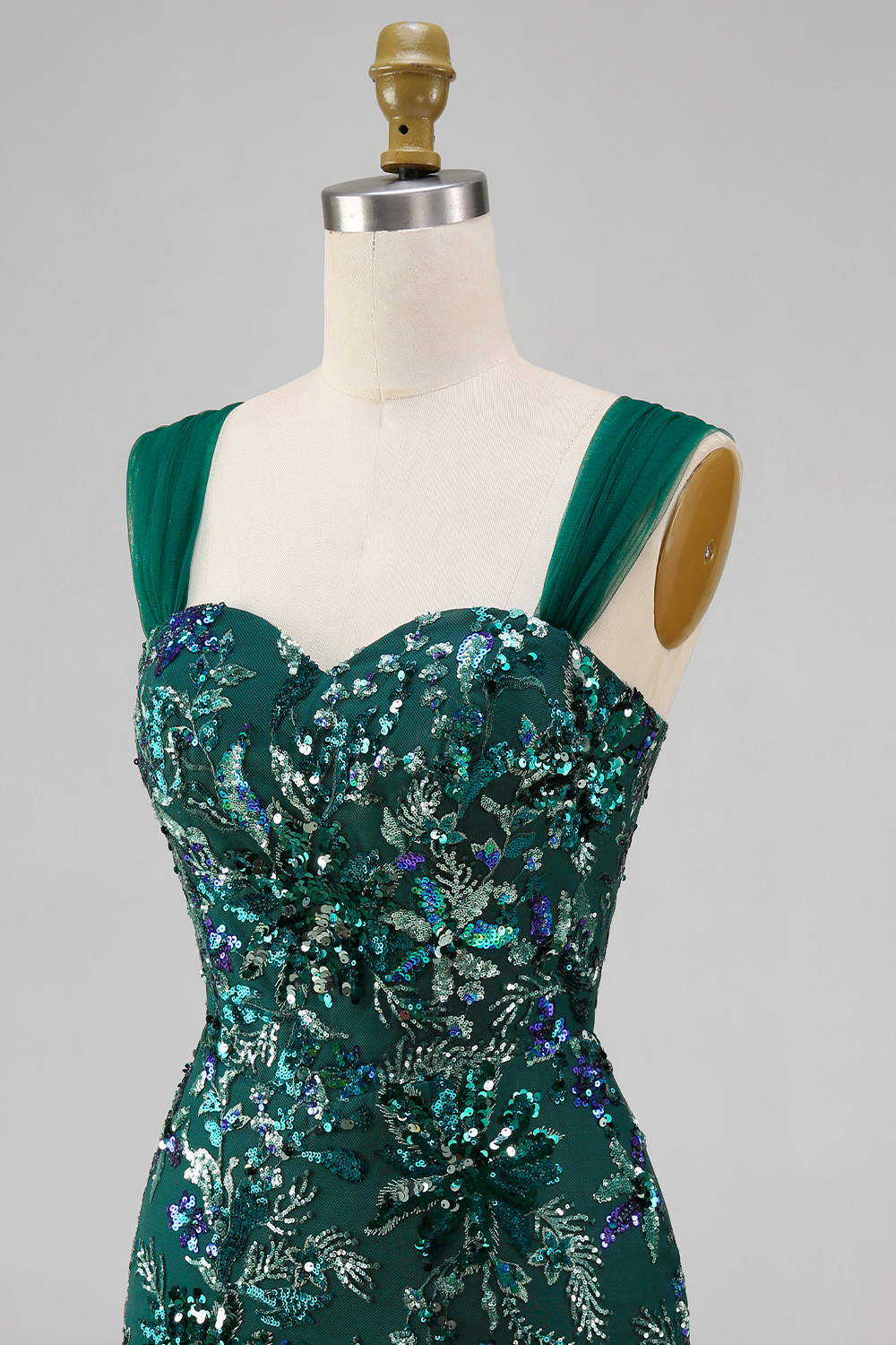 Sparkly Dark Green Short Tight Beaded Floral Homecoming Dress with Slit