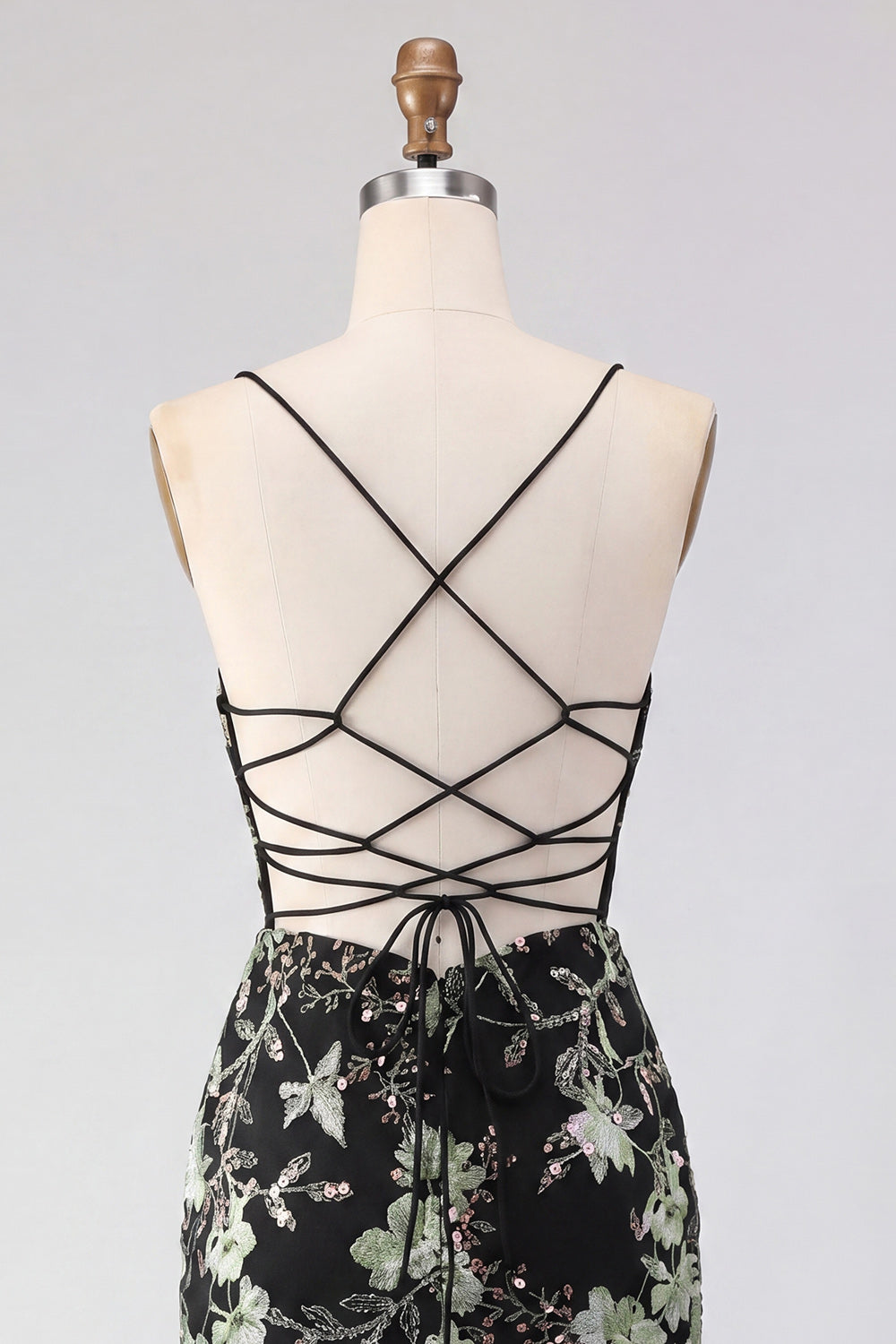 Sparkly Black Floral Corset Tight Short Beaded Spaghetti Straps Homecoming Dress