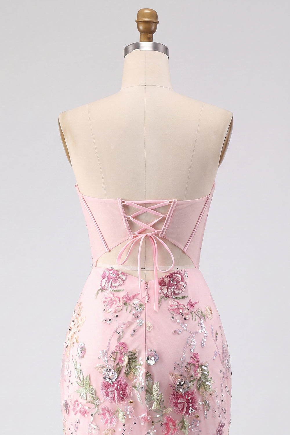 Sparkly Strapless Beaded Floral Corset Tight Short Pink Homecoming Dress