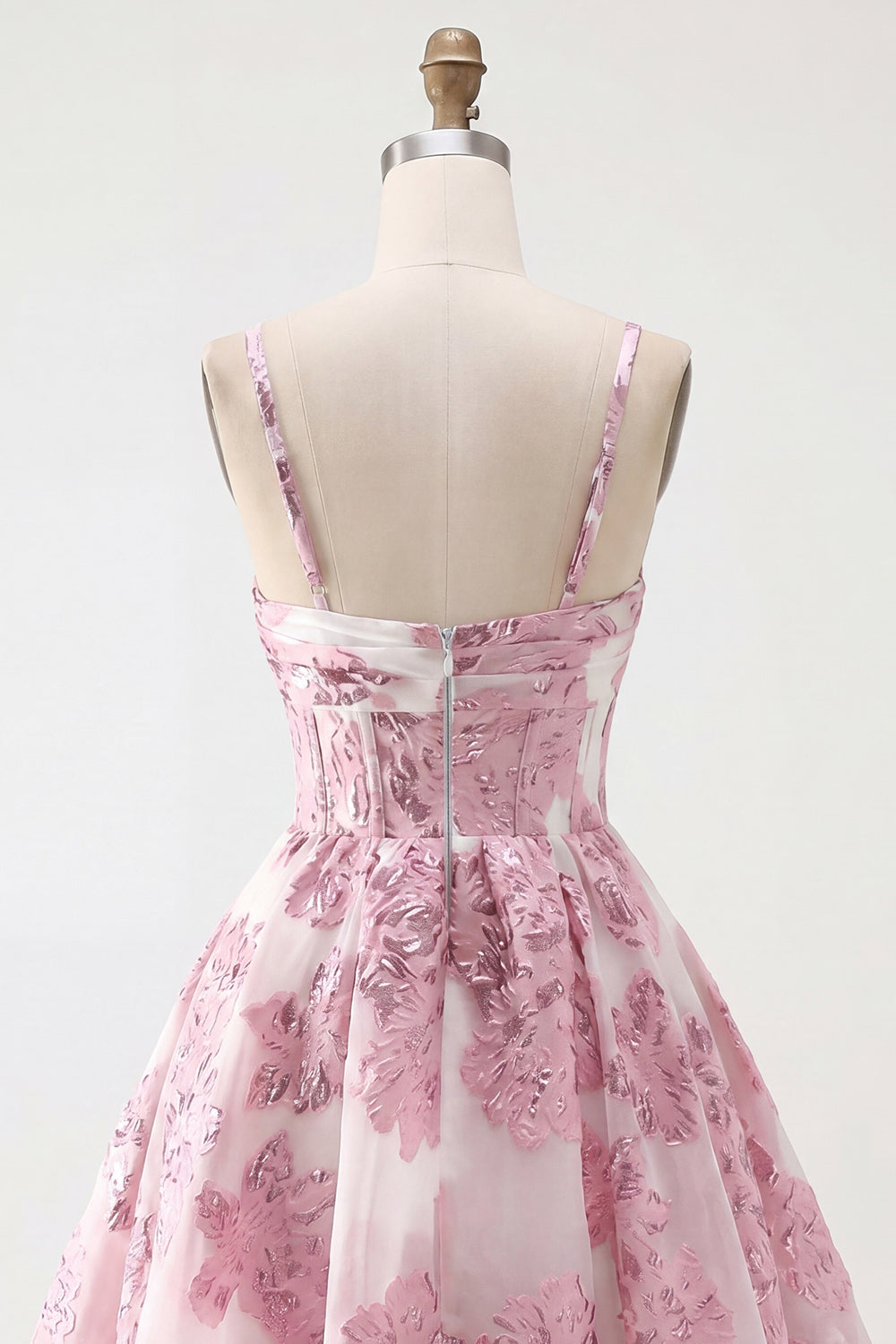 Pink Keyhole Corset Sparkly Floral Short Homecoming Dress with 3D Flower