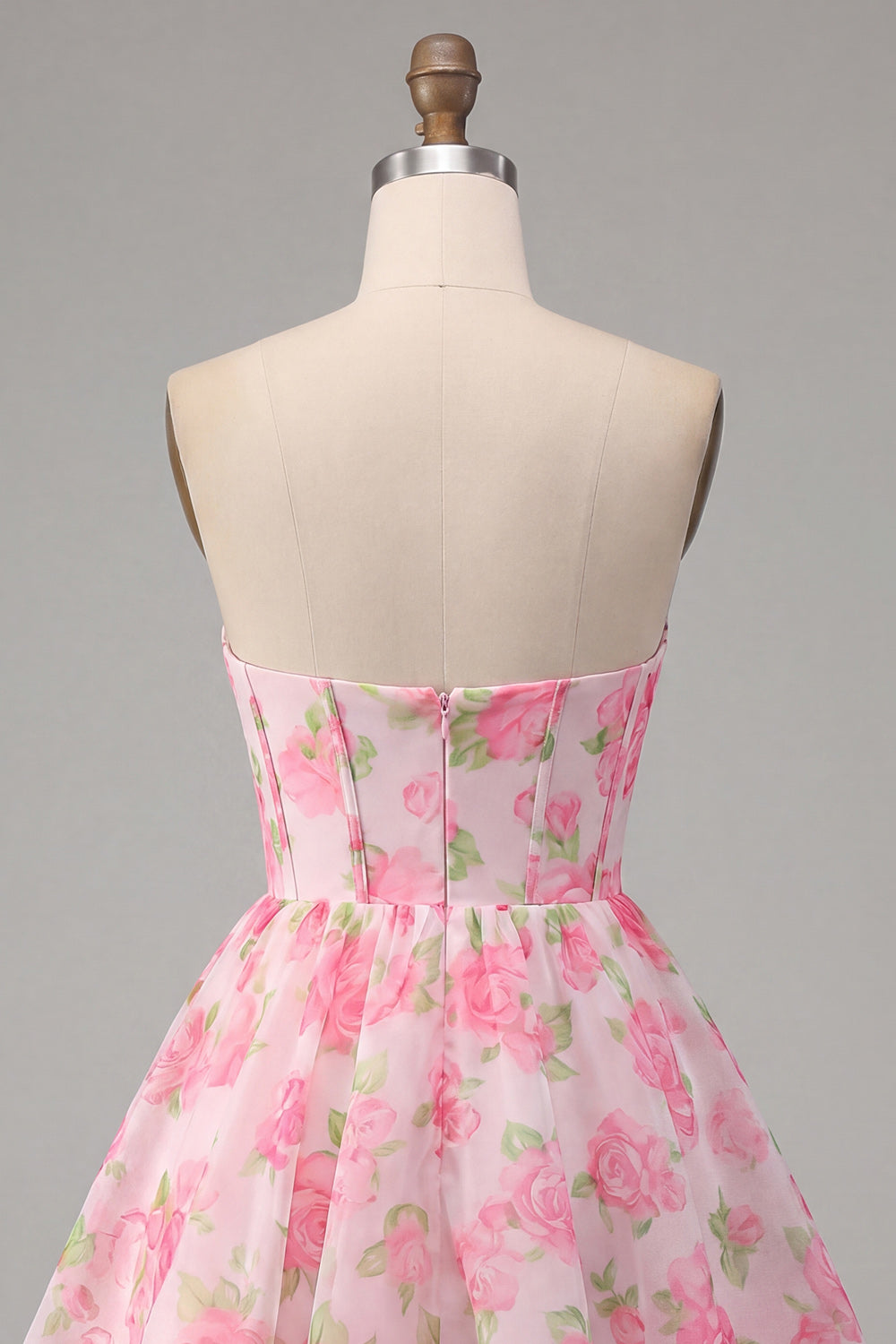 Pink Strapless Corset Floral Short A Line Homecoming Dress