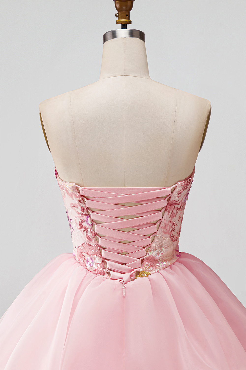 Sparkly Pink A Line Floral Strapless Short Beaded Homecoming Dress