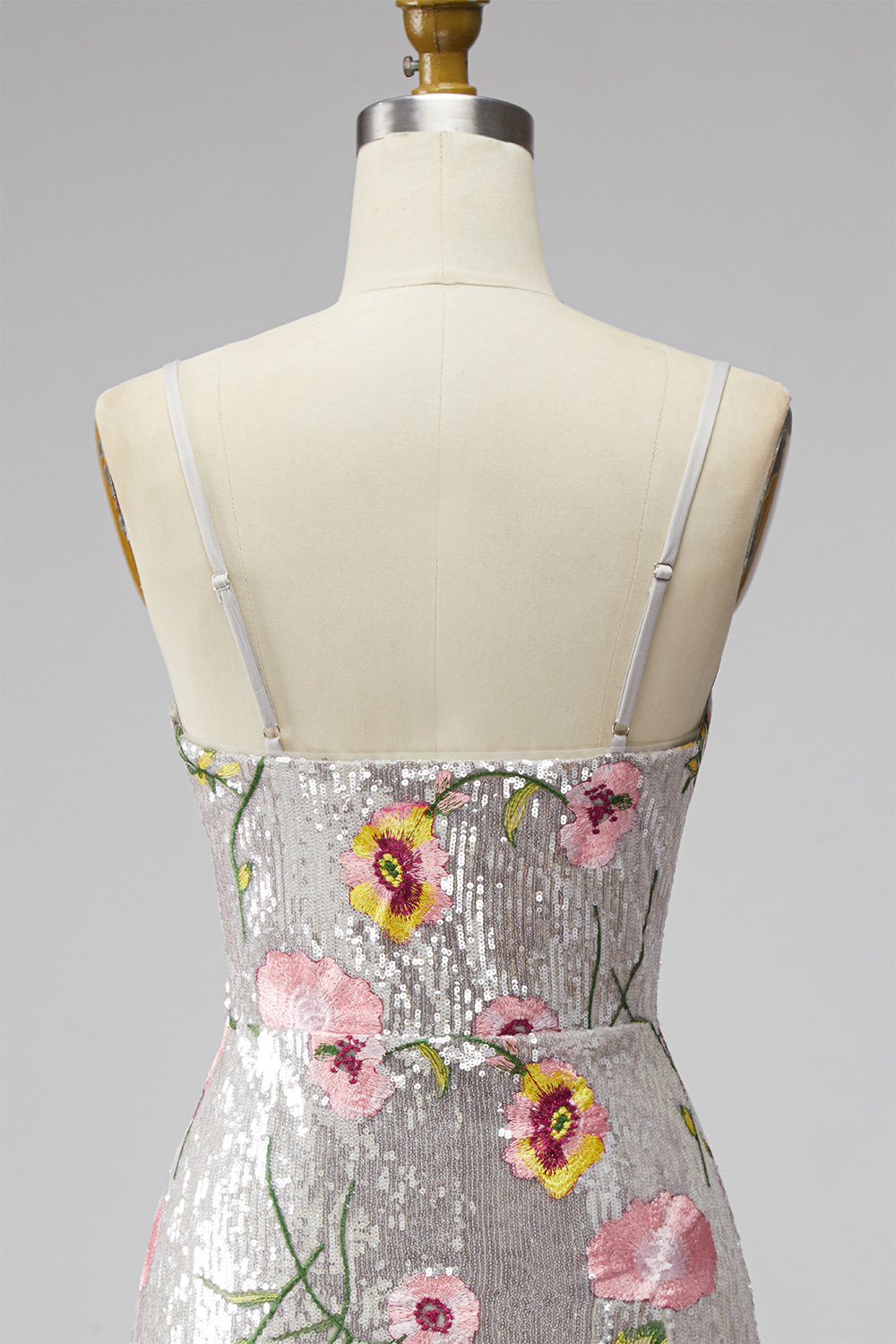 Sparkly Ivory Spaghetti Straps Floral Tight Short Homecoming Dress with Beading