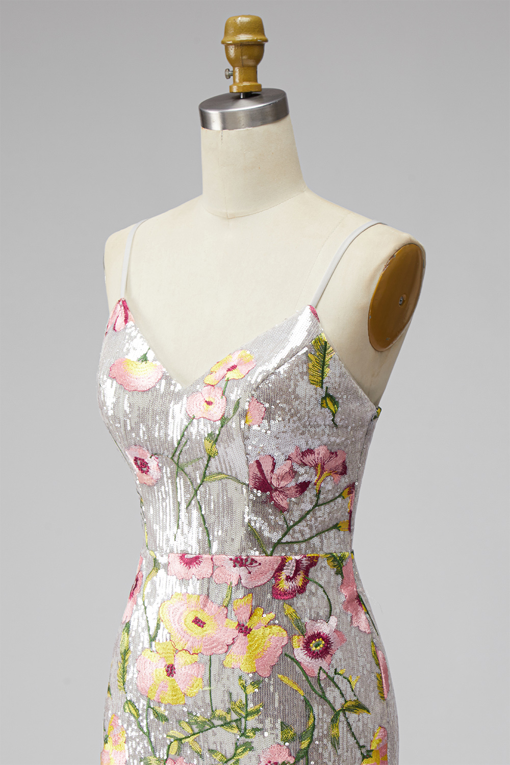 Sparkly Ivory Spaghetti Straps Floral Tight Short Homecoming Dress with Beading
