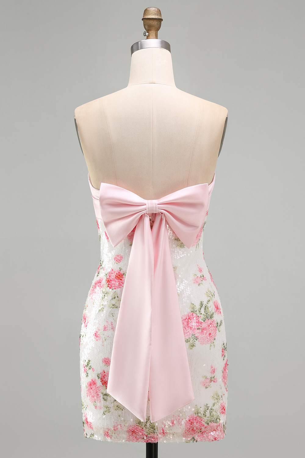 Sequins Tight Strapless Short Sparkly Light Pink Floral Homecoming Dress
