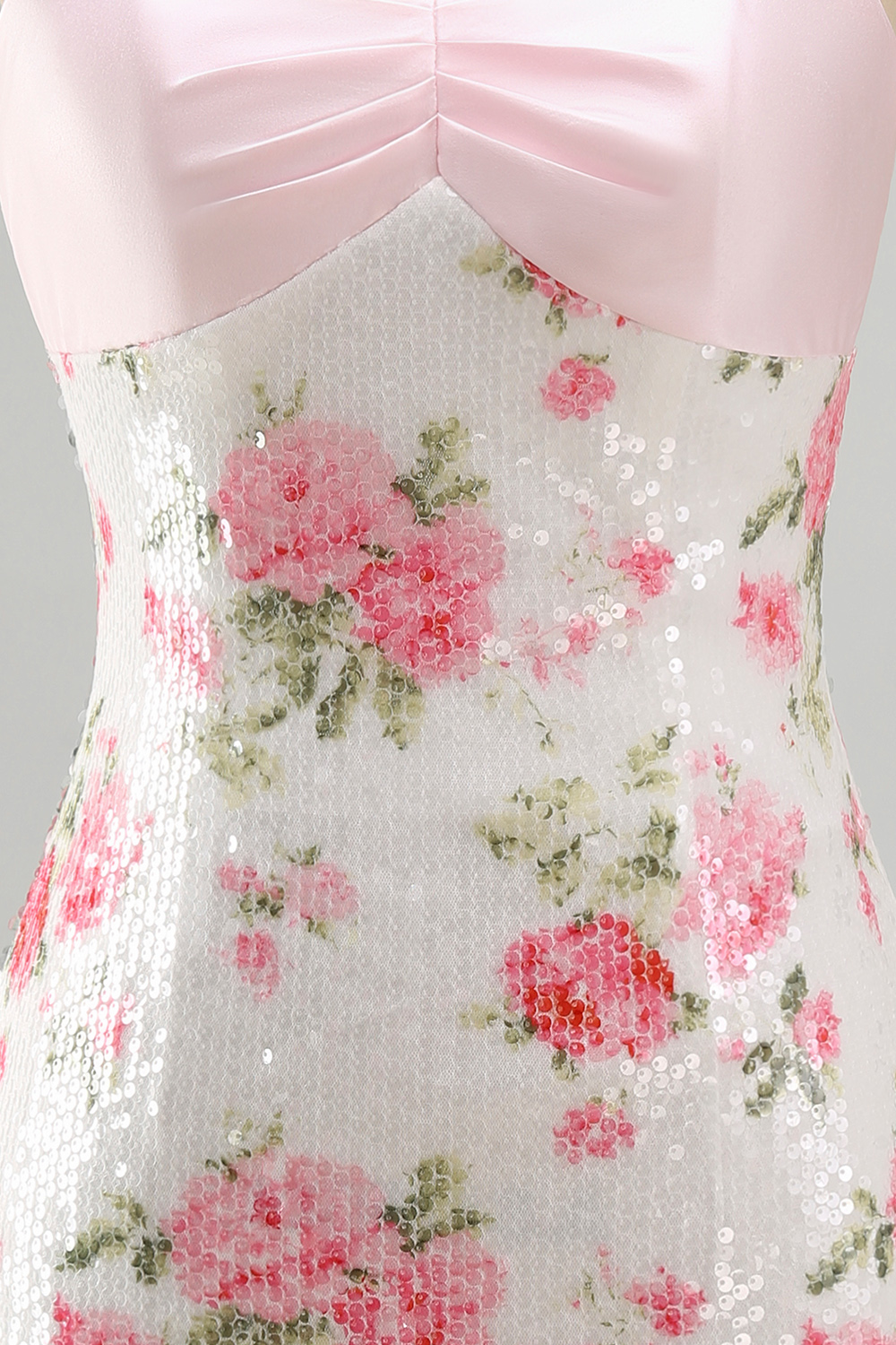 Sequins Tight Strapless Short Sparkly Light Pink Floral Homecoming Dress