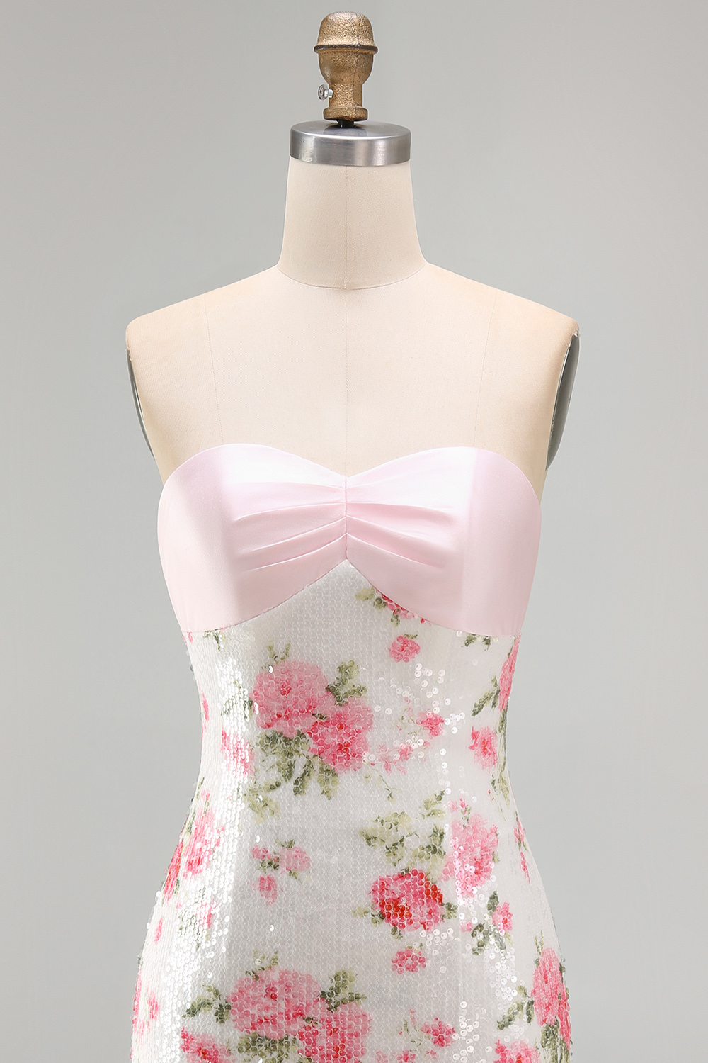 Sequins Tight Strapless Short Sparkly Light Pink Floral Homecoming Dress