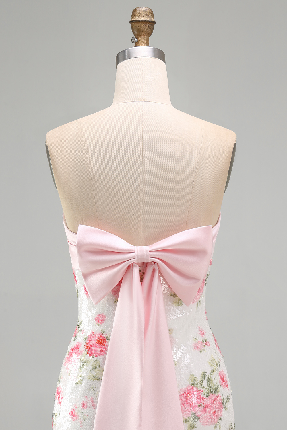 Sequins Tight Strapless Short Sparkly Light Pink Floral Homecoming Dress