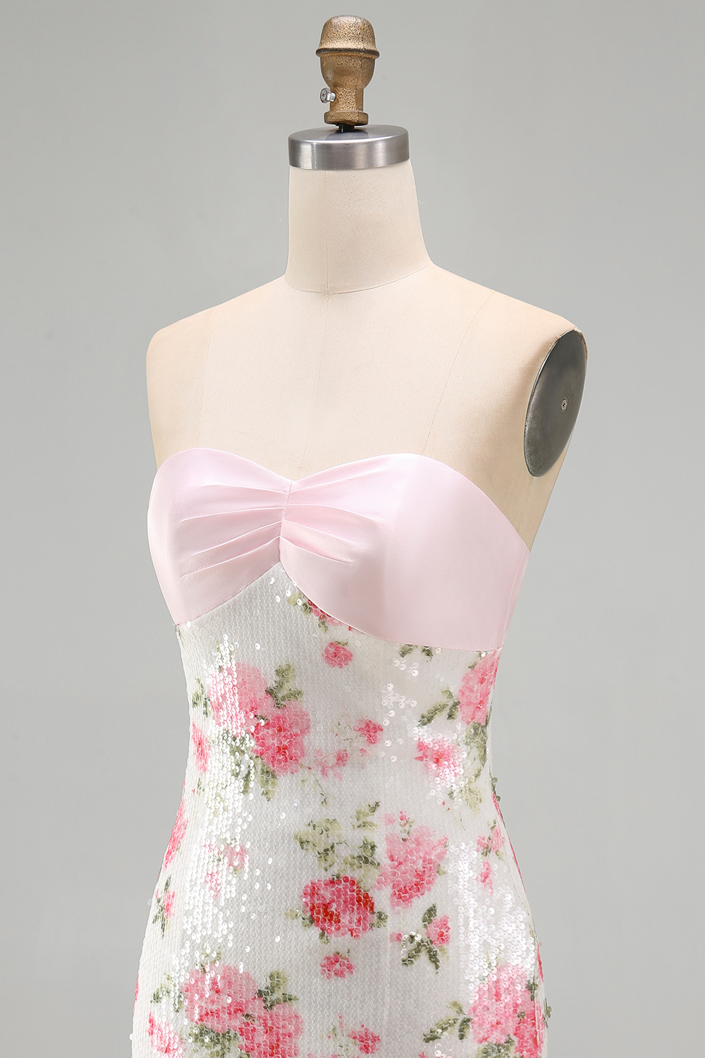 Sequins Tight Strapless Short Sparkly Light Pink Floral Homecoming Dress
