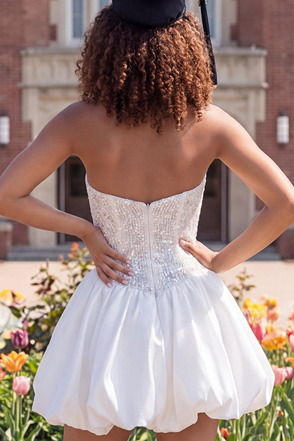 Sparkly Ivory Strapless A Line Short Corset Graduation Dress with Sequins