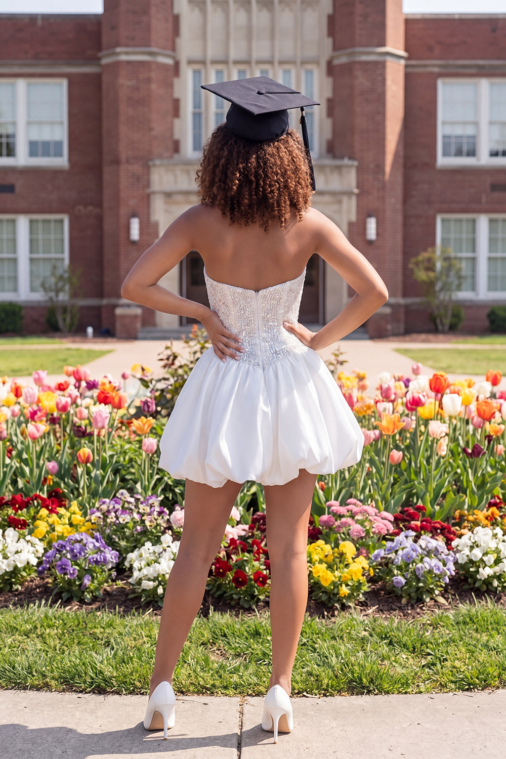 Sparkly Ivory Strapless A Line Short Corset Graduation Dress with Sequins