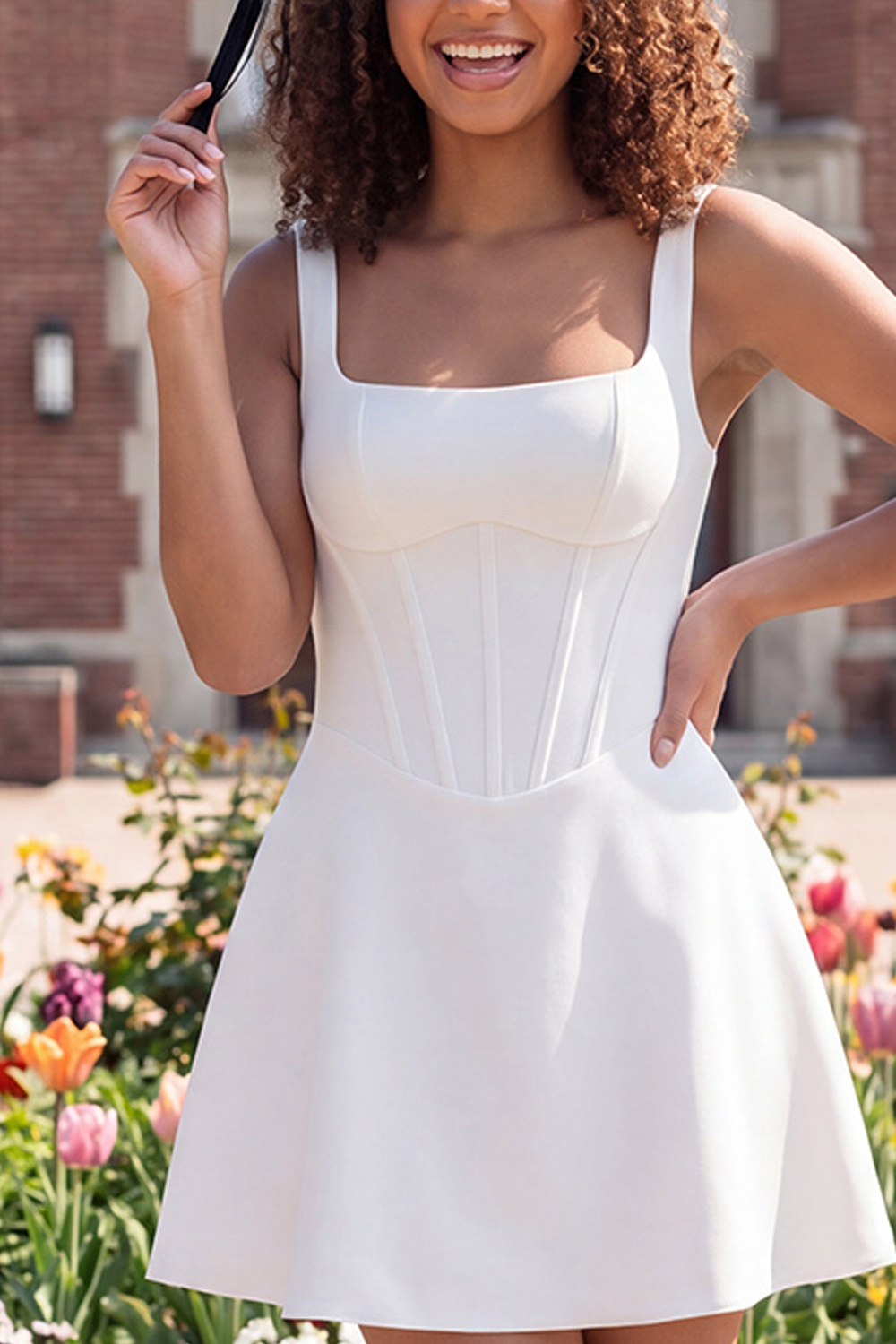 Ivory Square Neck Corset A Line Short Graduation Dress