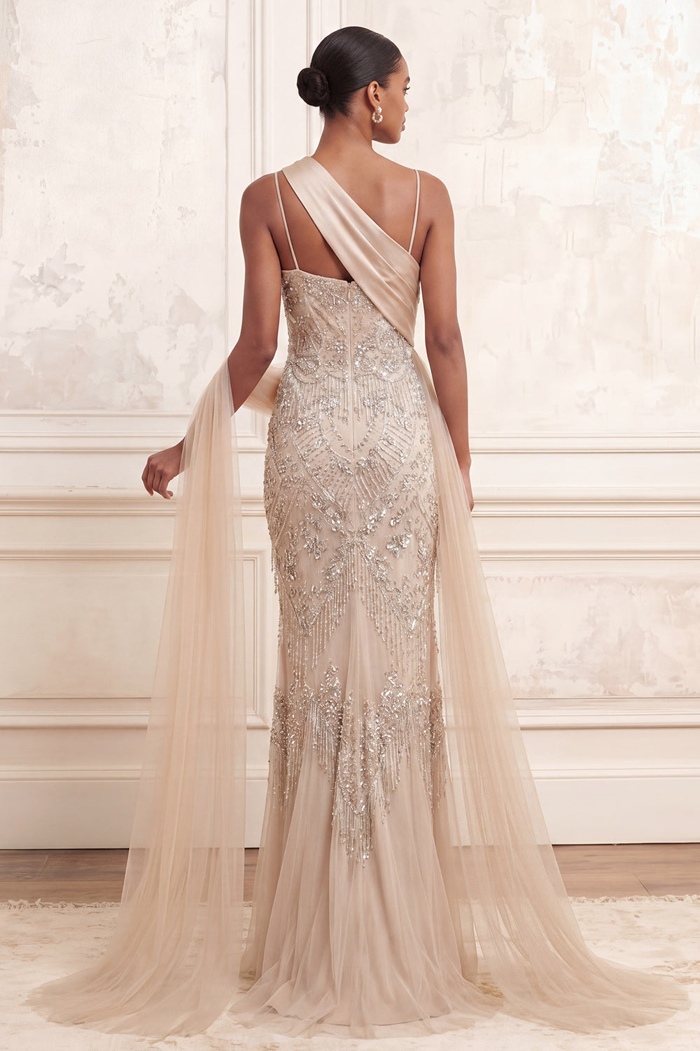 Sparkly Apricot Mermaid Long Spaghetti Straps Prom Dress with Beading