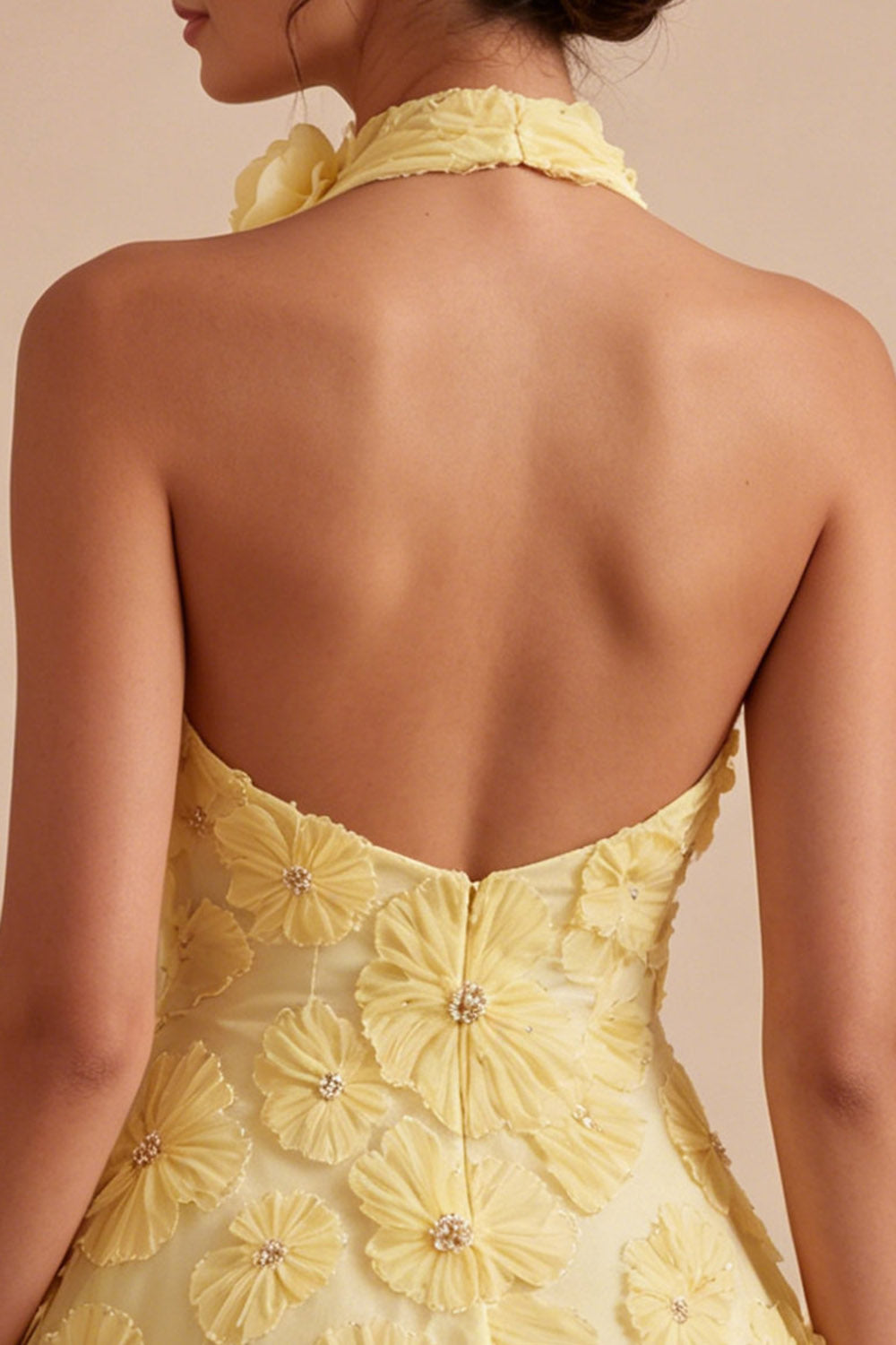 Floral Halter Daffodil A Line Short Backless Homecoming Dress with Beading