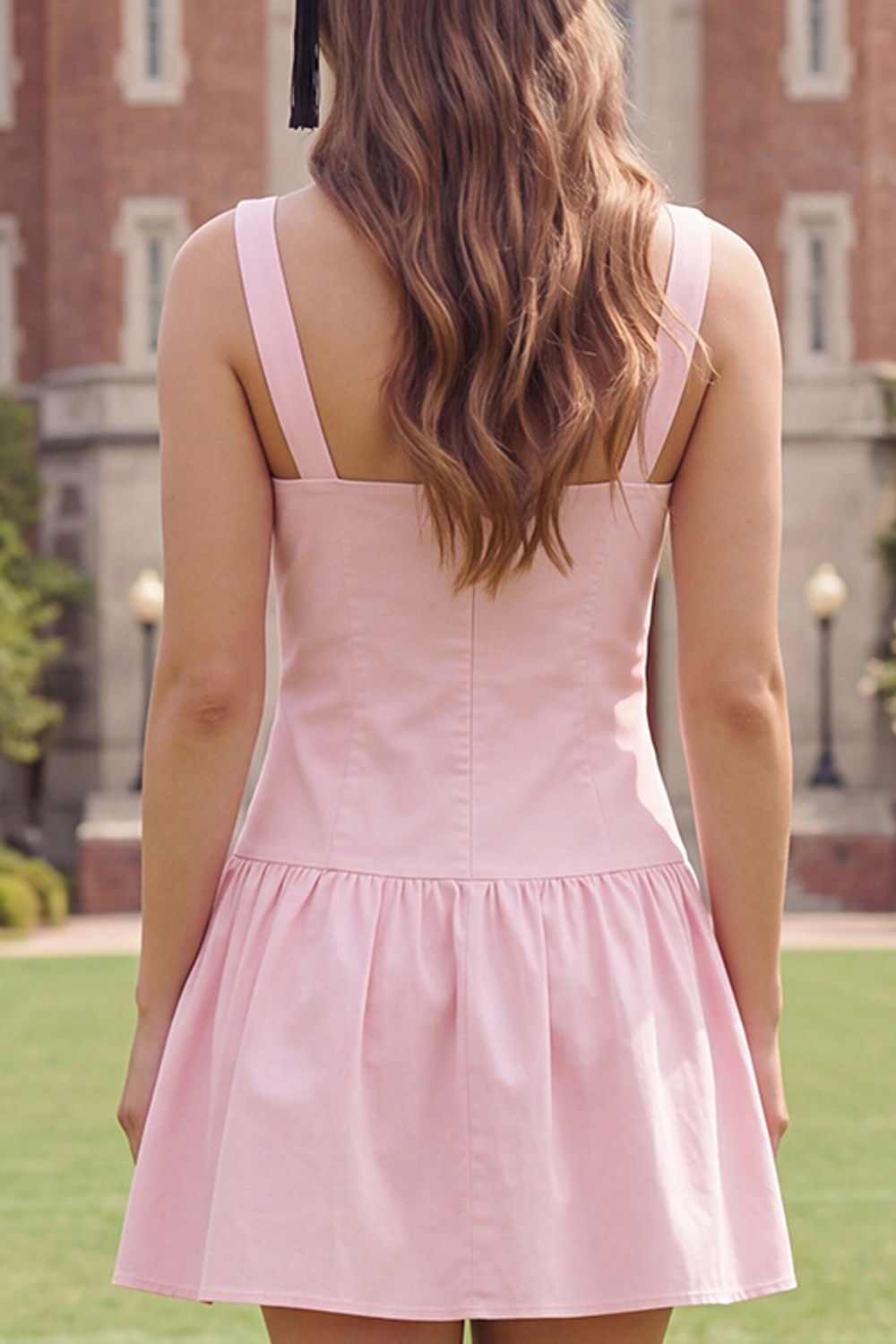 Short Pink Thick Straps A Line Graduation Dress