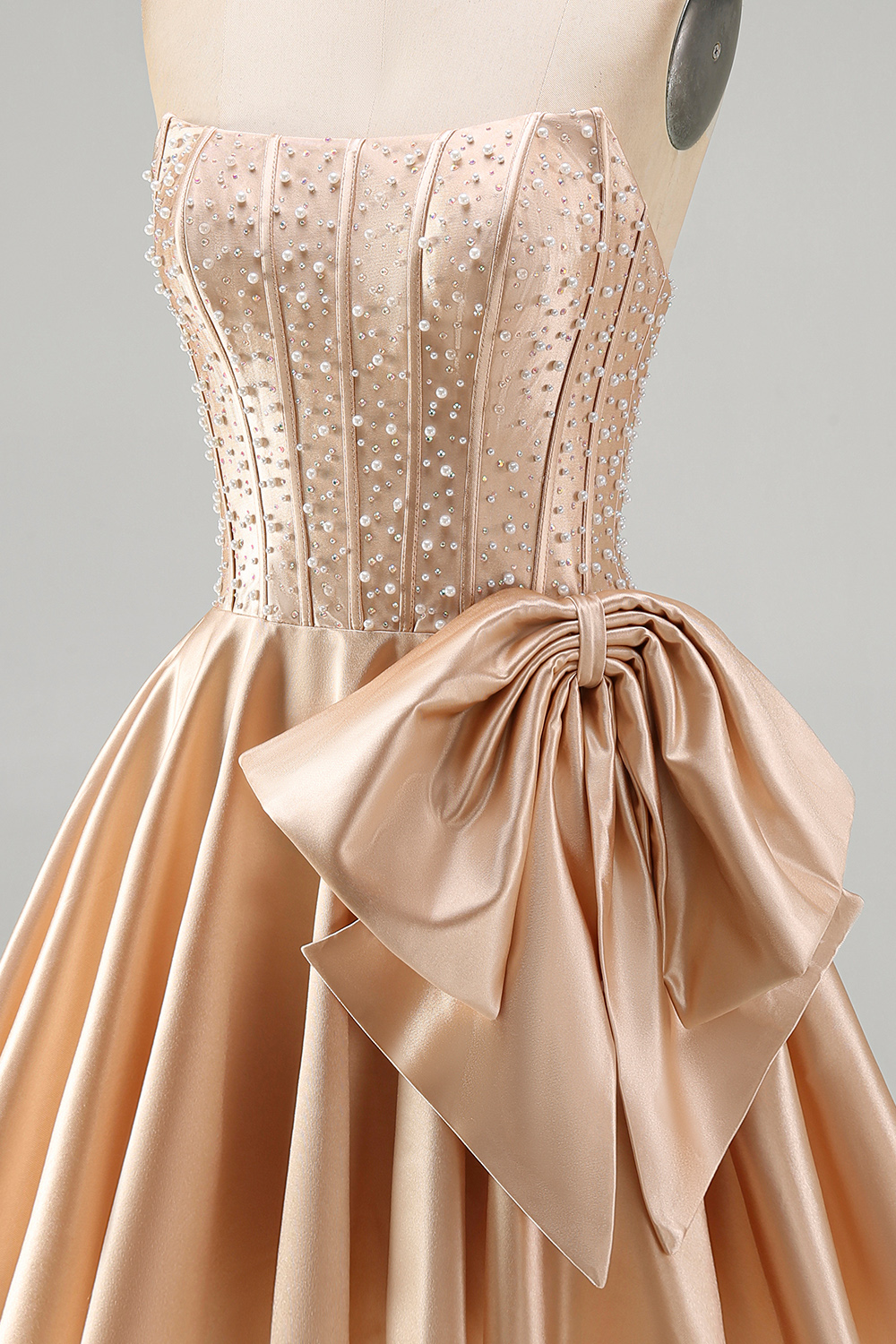 Strapless Corset A Line Sparkly Yellow Short Homecoming Dress with Pearls