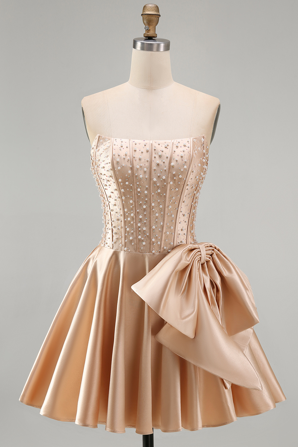 Strapless Corset A Line Sparkly Yellow Short Homecoming Dress with Pearls