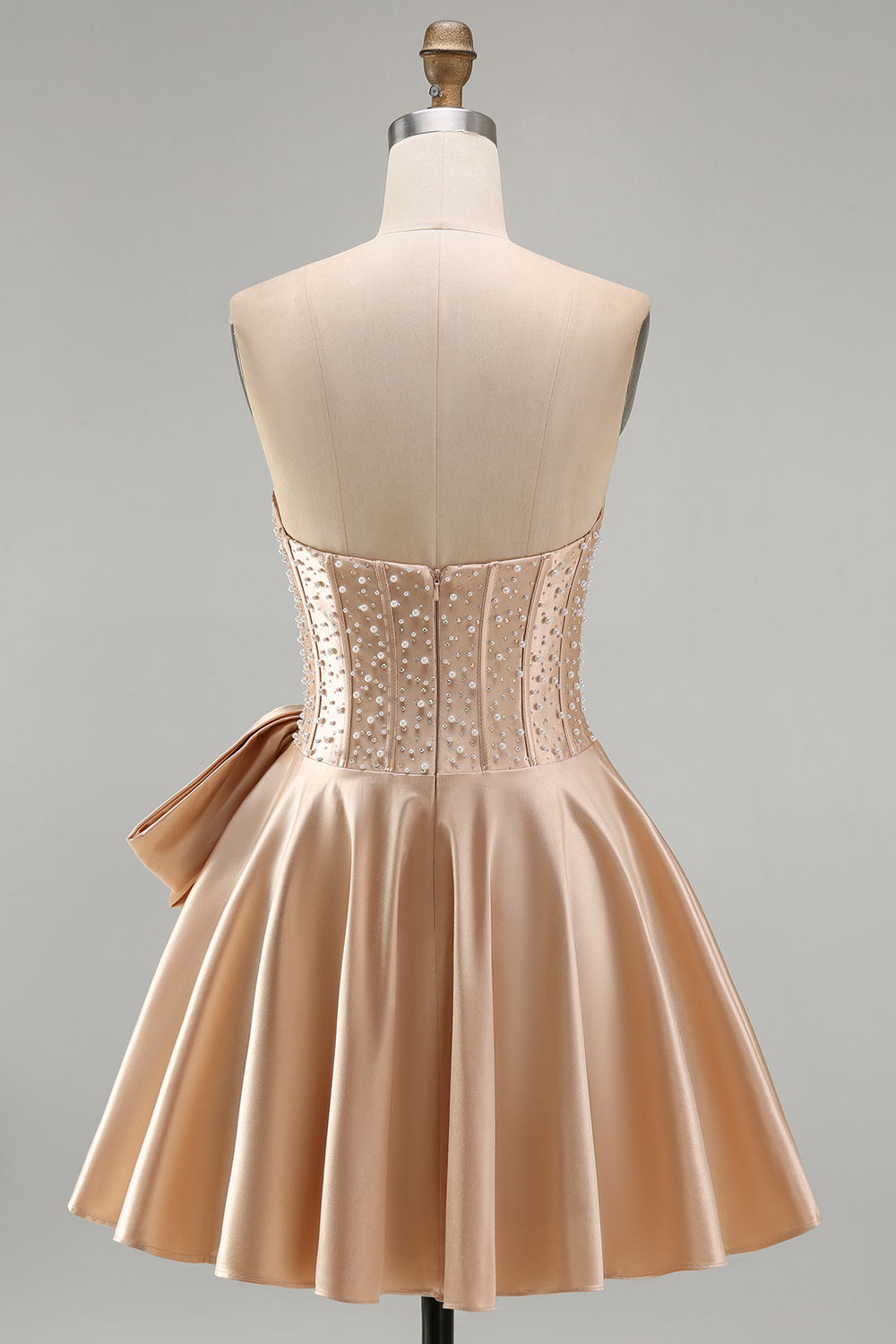 Strapless Corset A Line Sparkly Yellow Short Homecoming Dress with Pearls