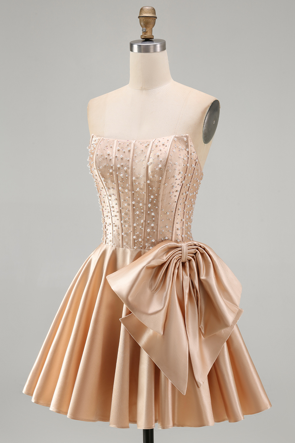 Strapless Corset A Line Sparkly Yellow Short Homecoming Dress with Pearls