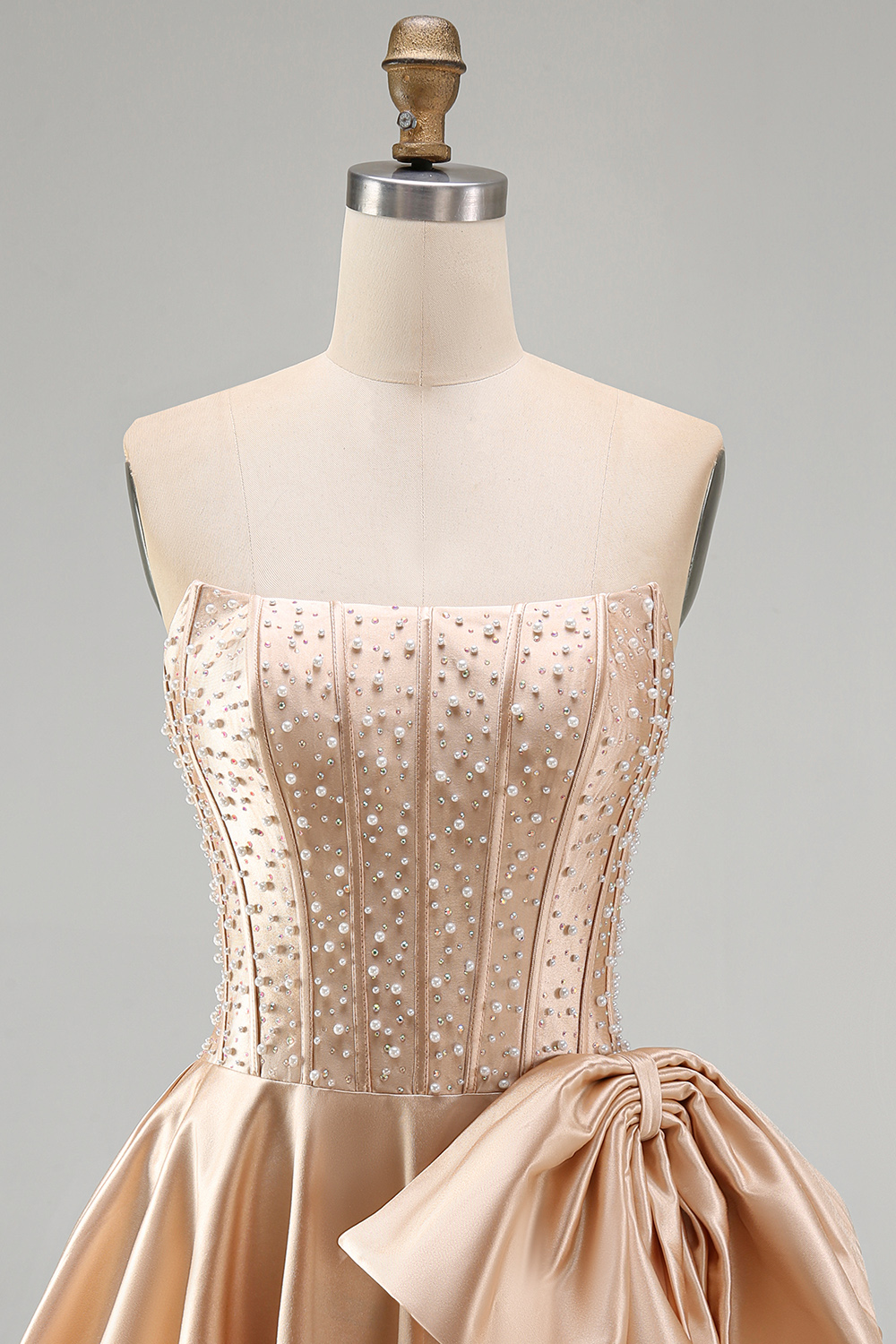 Strapless Corset A Line Sparkly Yellow Short Homecoming Dress with Pearls