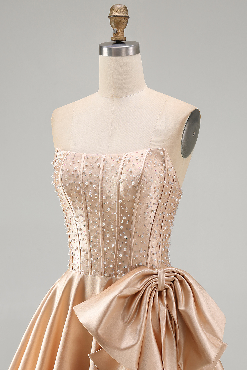 Strapless Corset A Line Sparkly Yellow Short Homecoming Dress with Pearls