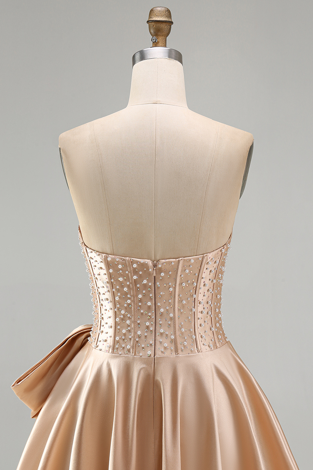 Strapless Corset A Line Sparkly Yellow Short Homecoming Dress with Pearls