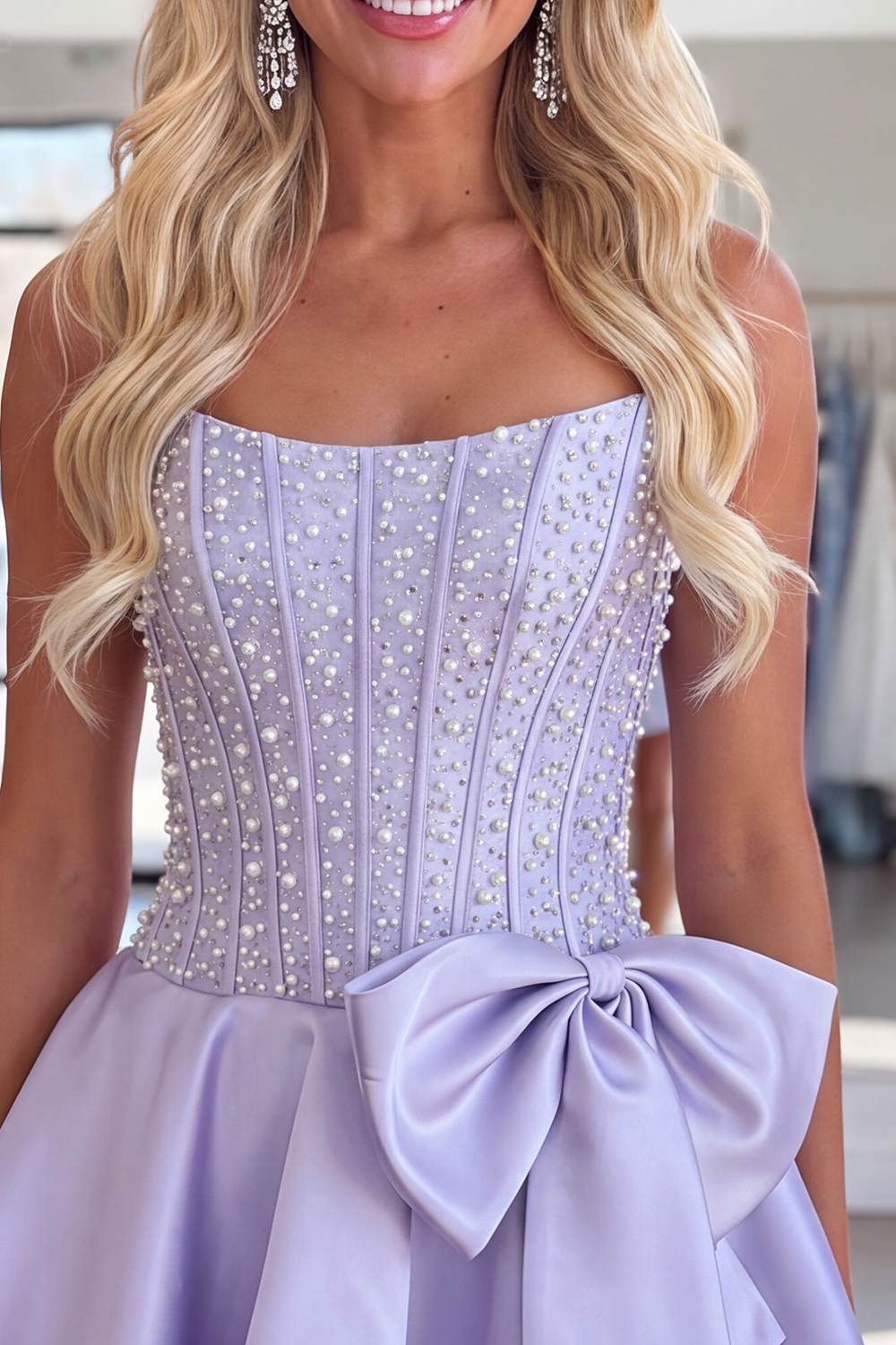 Strapless Corset A Line Sparkly Yellow Short Homecoming Dress with Pearls