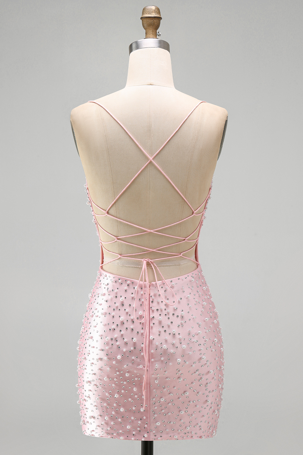 Short Sparkly Yellow Tight V-Neck Birthday Dress with Pearls