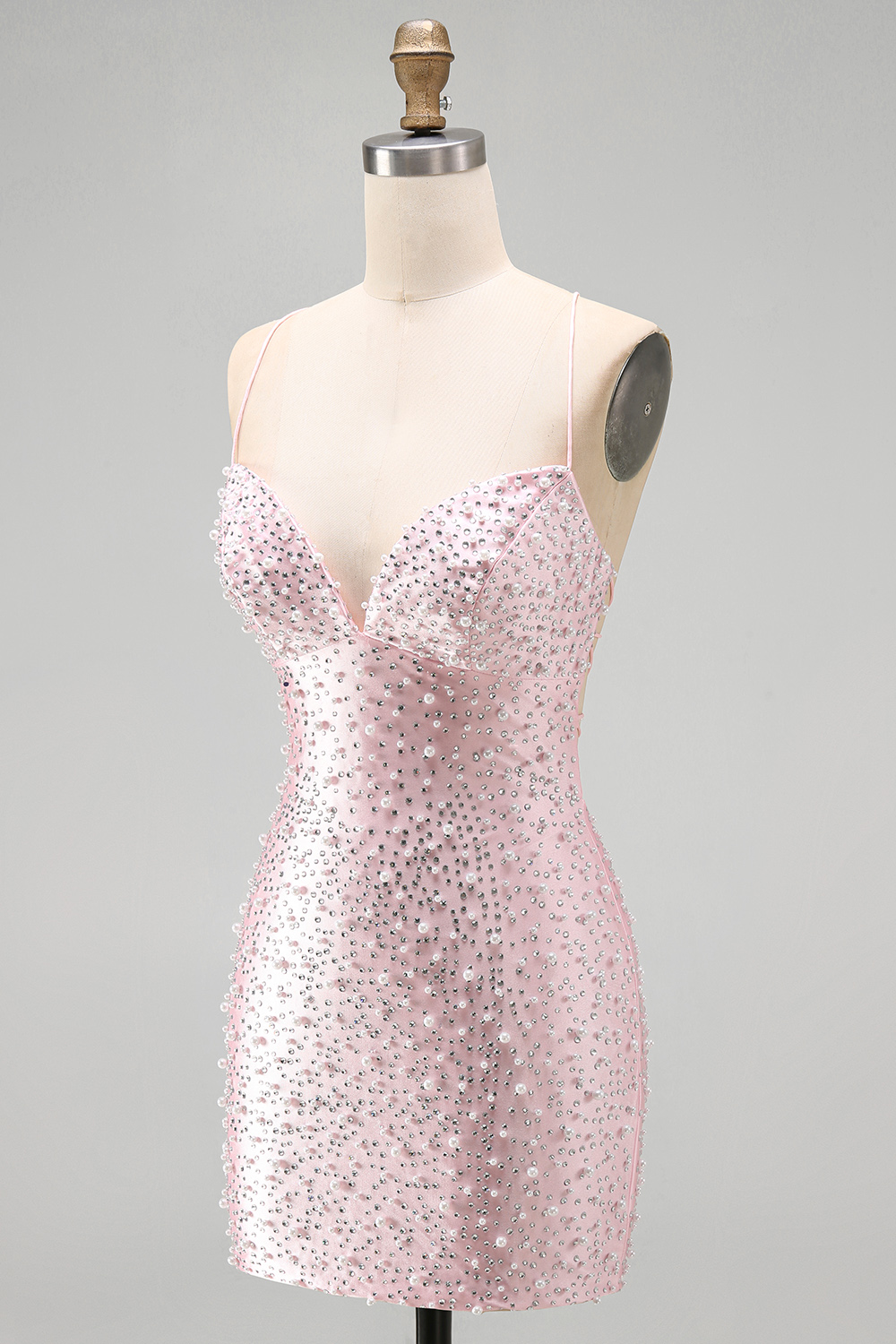 Short Sparkly Yellow Tight V-Neck Birthday Dress with Pearls