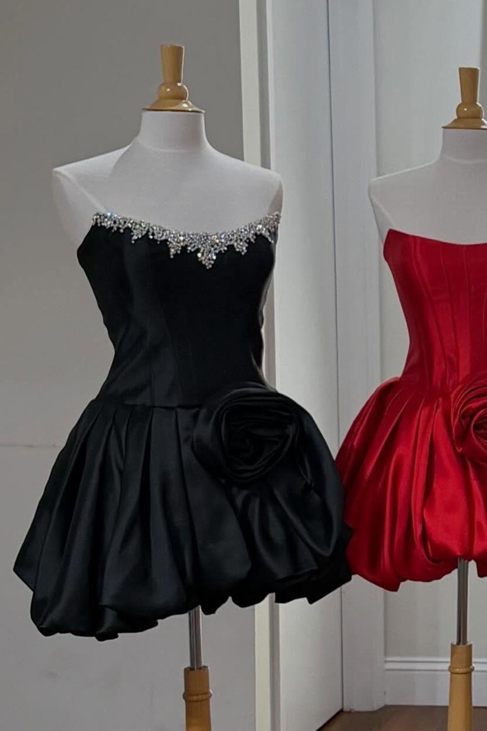Sparkly Pink Short A Line Strapless Corset Beaded Birthday Dress with 3D Flower
