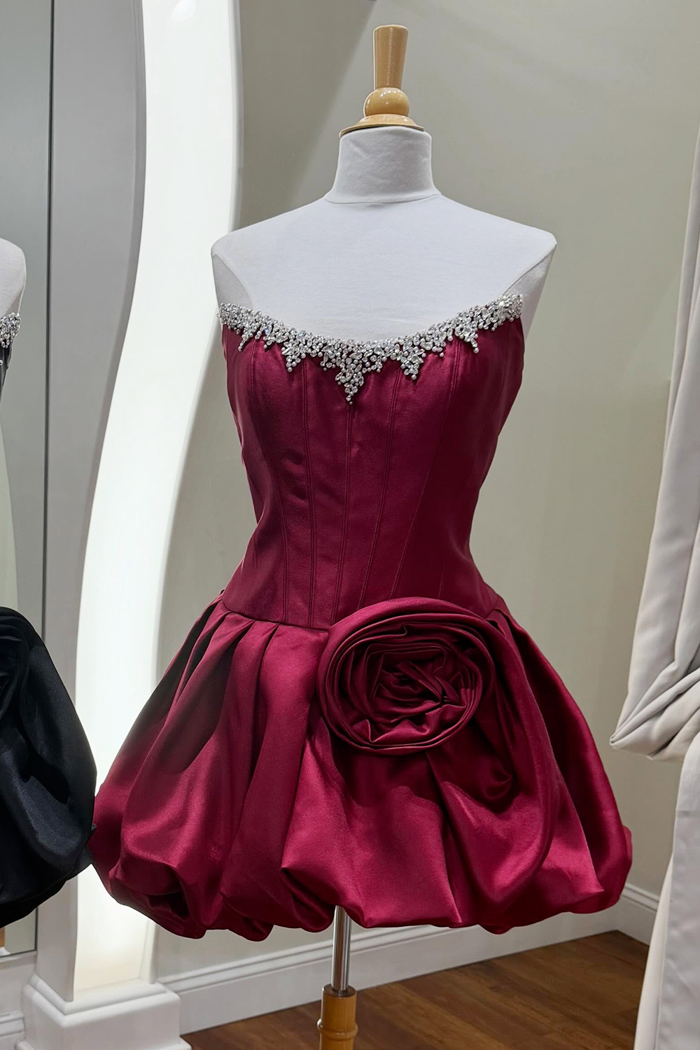 Sparkly Pink Short A Line Strapless Corset Beaded Birthday Dress with 3D Flower