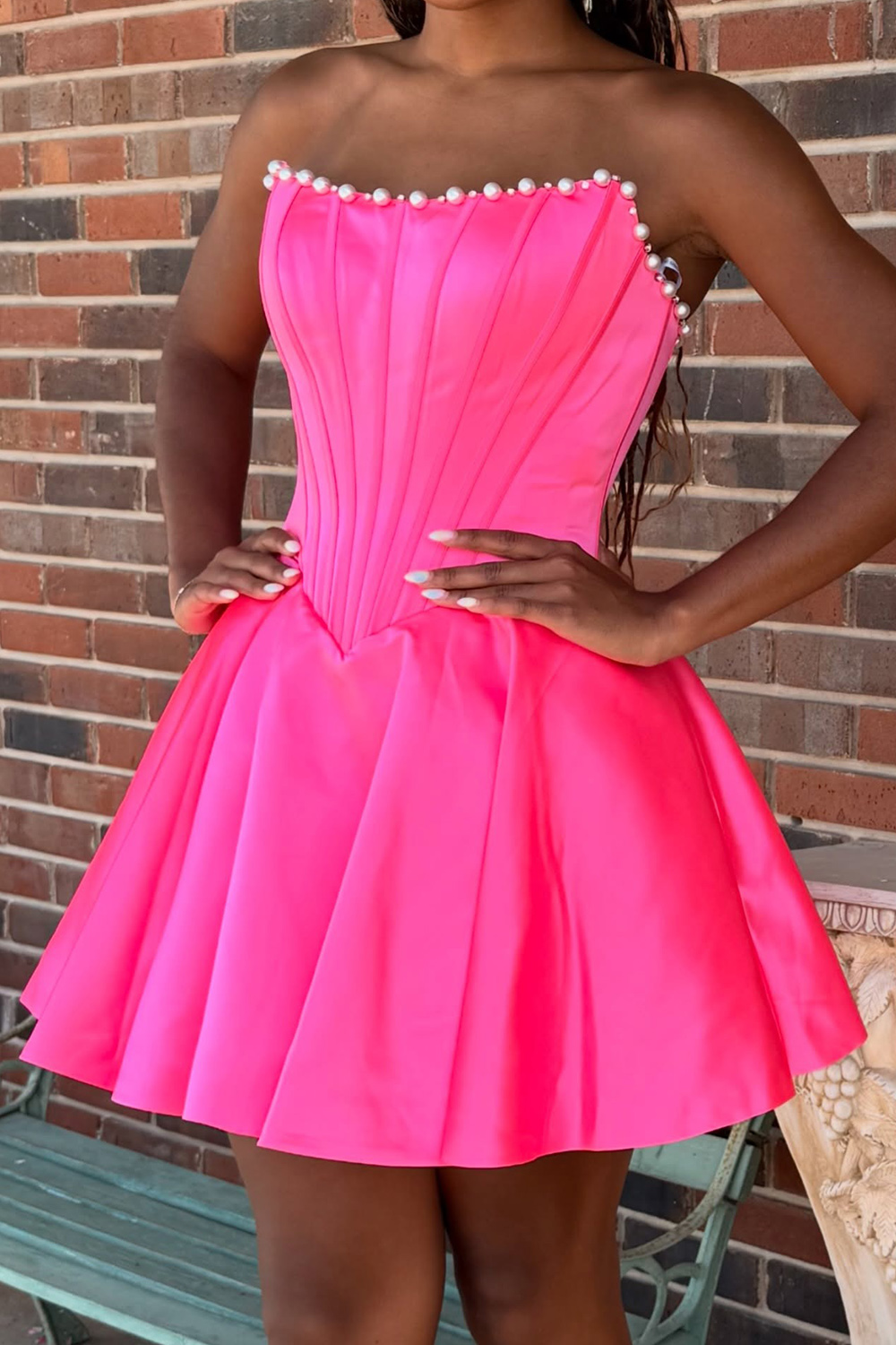 Butter Yellow Strapless A Line Short  Corset Homecoming Dress with Pearls