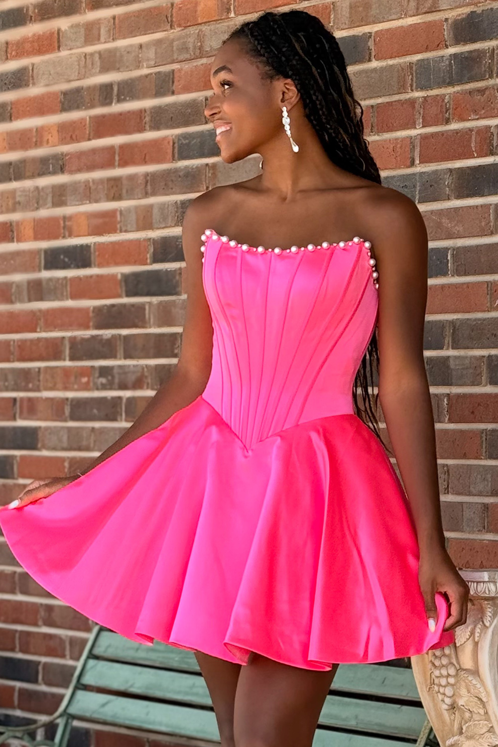 Butter Yellow Strapless A Line Short  Corset Homecoming Dress with Pearls