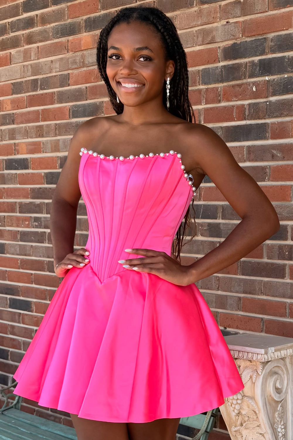 Butter Yellow Strapless A Line Short  Corset Homecoming Dress with Pearls